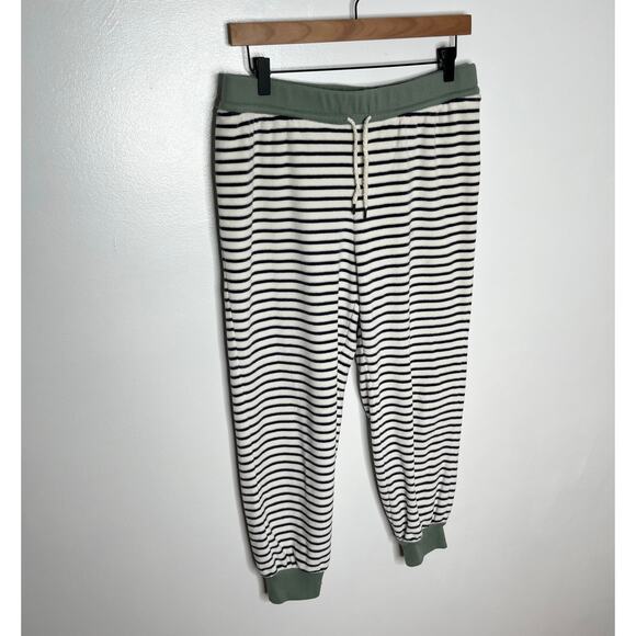 Madewell MWL Womens Velour Slim Jogger Pants Large Green Stripe Loungewear - Picture 4 of 9